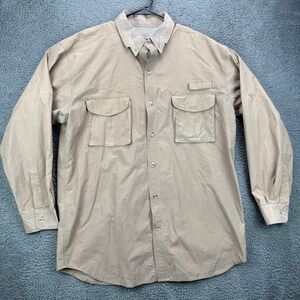 Field & Stream Mens XL Tan Long Sleeve Button Up Shirt Safari Outdoor Fishing